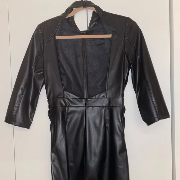 Zara Leather Puff Sleeve Open Back Mini Dress